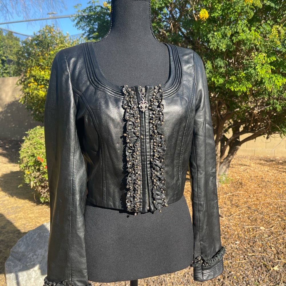 Rare Royal Underground Nikki Sixx Black Leather Cropped Rocker Zip Moto Jacket M